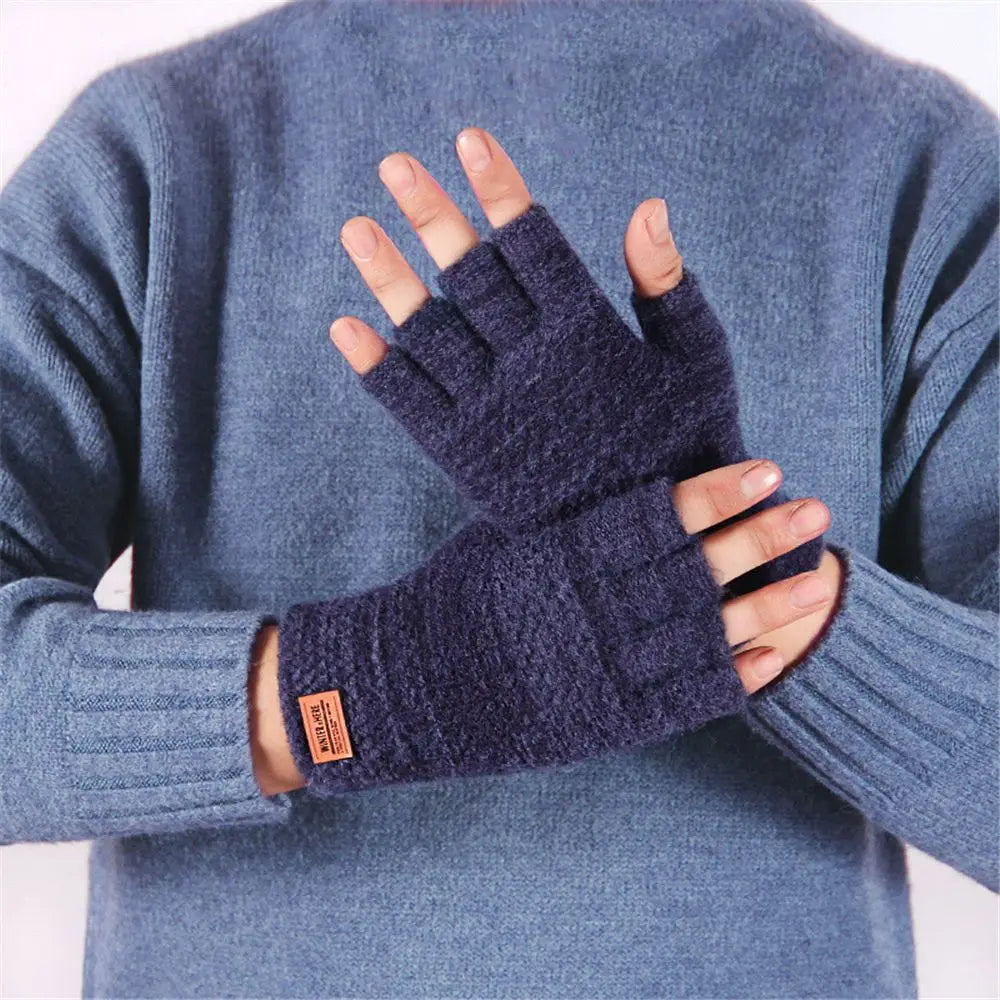 Office Thick Elastic Fingerless Gloves Driving Gloves Knitted Half Finger Mittens