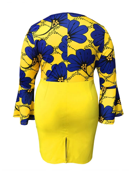 LW BASICS Plus Size Floral Print Flared Bodycon Dress Autumn Elegant Long Sleeve Round Neck Dresses for women 2023