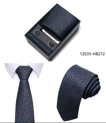 Luxury Brand 8 cm Tie Handkerchief Cufflink Clip Set For Men Wedding Gravata Suit Accessories Holiday Gift Box