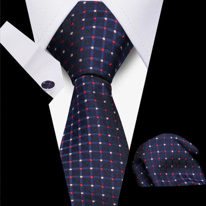 Classic Elegant Ties For Men Fashion Gifts Striped Solid Necktie Handchief Cufflink 3 Pcs Set Wedding Business Suit Accessories