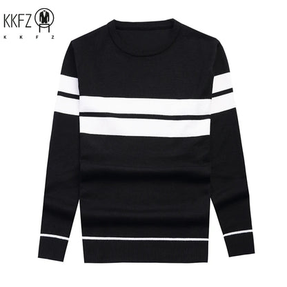 New Men's Casual Long Sleeved Striped Round Neck Knitted Sweater Comfortable Fashionable Breathable and Versatile Top