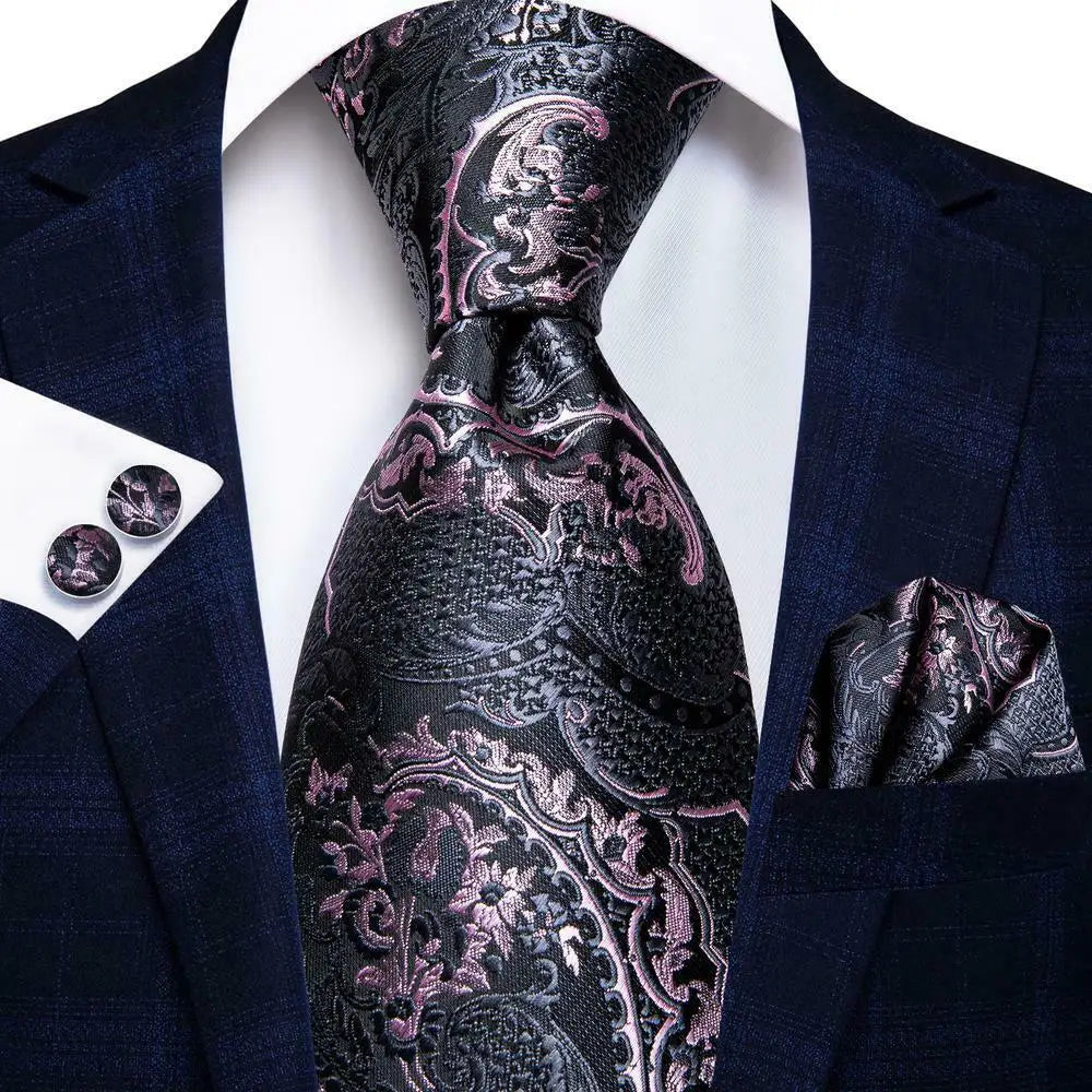 Hi-Tie Peacock Blue Novelty Designer Silk Wedding Tie For Men Hanky Cufflinks Gift Mens Fashion Necktie Set Business Party