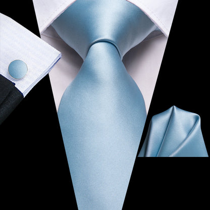 Hi-Tie Sage Green Pink Blue Solid Silk Wedding Tie For Men Handky Cufflink Mens Necktie Set Fashion Designer Business Party