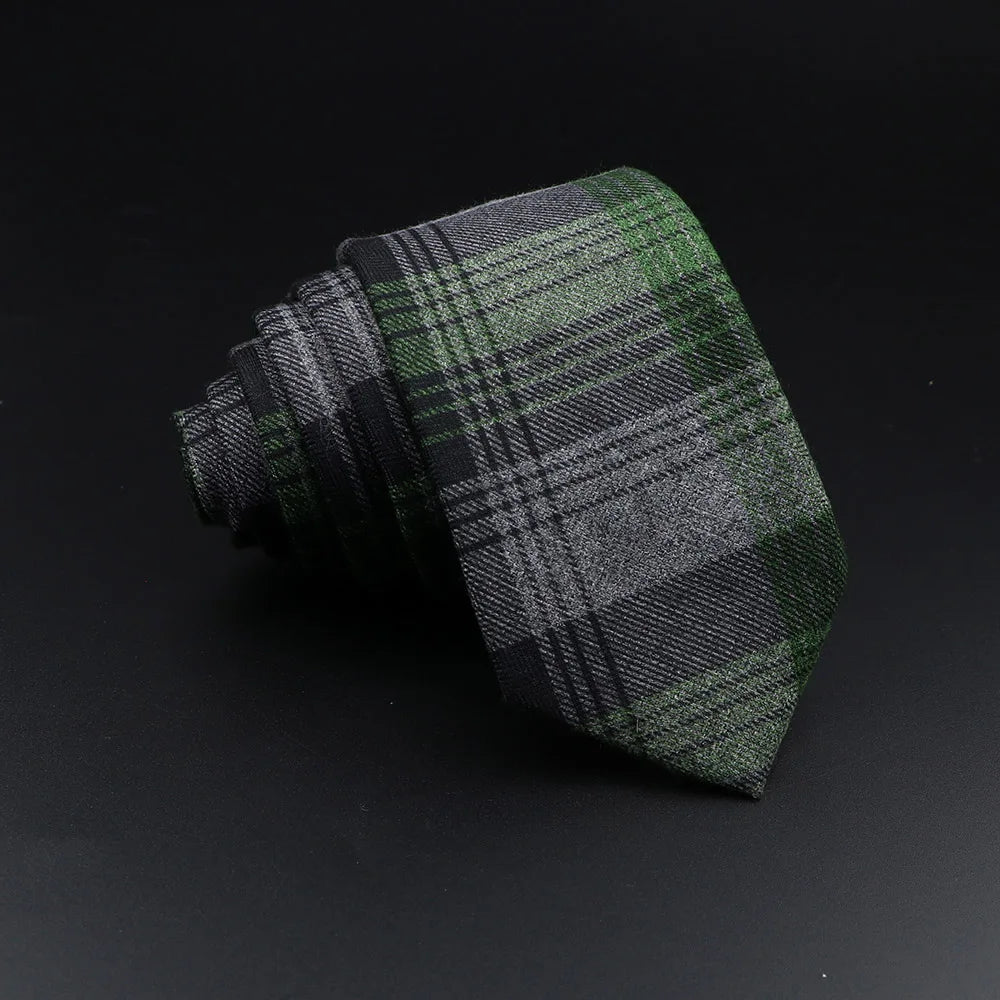 Men's Plaid Tie Cotton Black Grey Red Necktie Handmade Wool Narrow Collar Ties Wedding Business Party Suit Shirt Gift Accessory