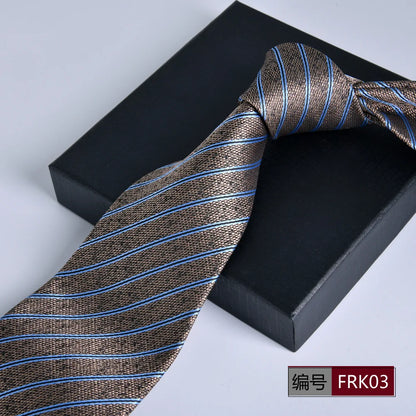 Brown Tie For Men Classic Style 8CM Tie Striped Jacquard Ties Wine Red Wedding Gravatas Formal Business Neckties Gifts For Men