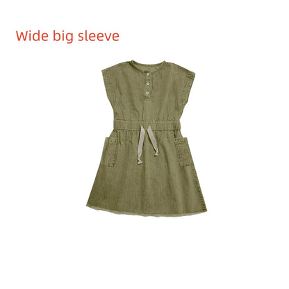 AP 2025 SS washed green denim Fringe collection boys girls fashion cotton jeans dress shirt skirt family clothing