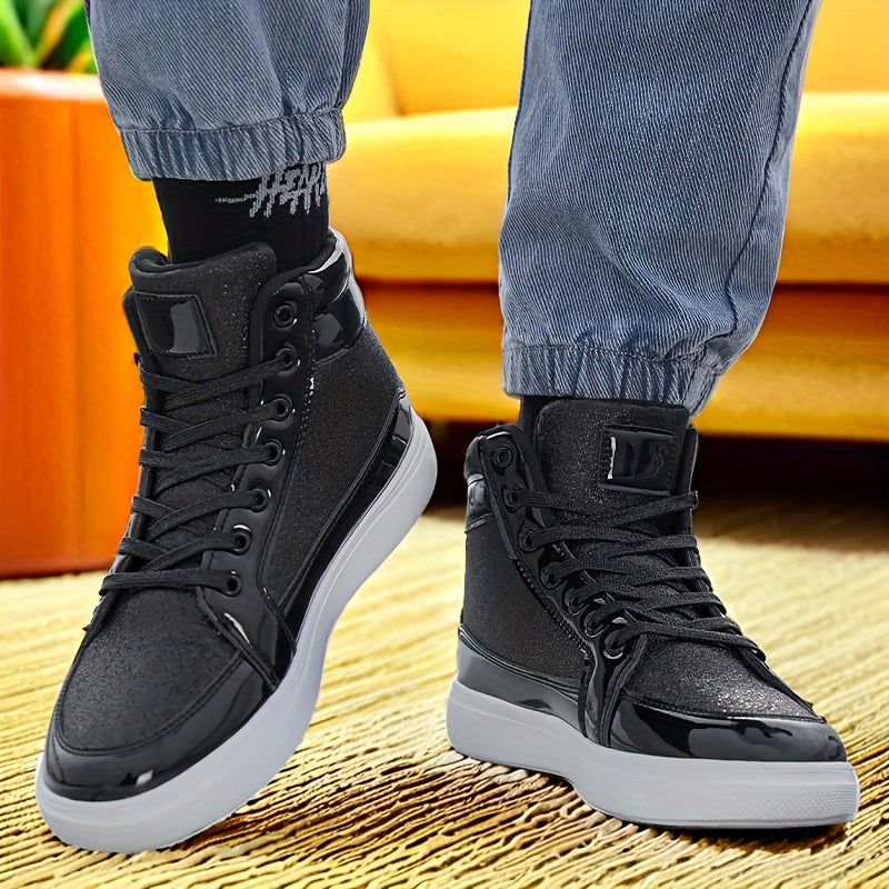 Glitter Gold Men's Shoes, Glitter High Top Fashionable Shiny Sports Shoes, Gold Party Casual Disco Men's Shoes, Silver Glittering Gold, Designer Retro