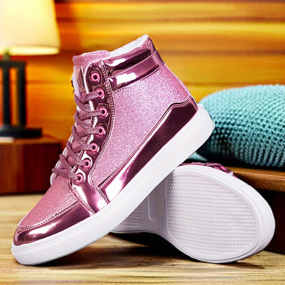 Glitter Gold Men's Shoes, Glitter High Top Fashionable Shiny Sports Shoes, Gold Party Casual Disco Men's Shoes, Silver Glittering Gold, Designer Retro