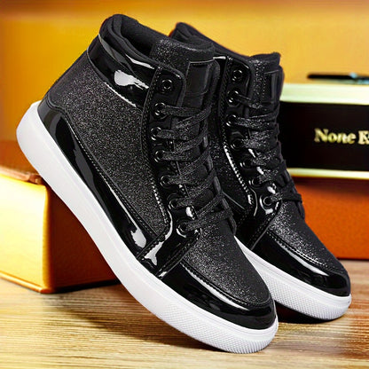 Glitter Gold Men's Shoes, Glitter High Top Fashionable Shiny Sports Shoes, Gold Party Casual Disco Men's Shoes, Silver Glittering Gold, Designer Retro