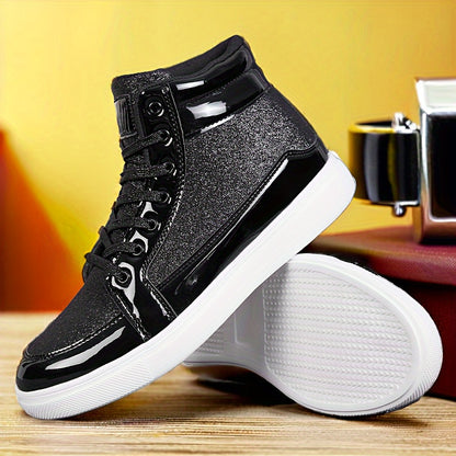 Glitter Gold Men's Shoes, Glitter High Top Fashionable Shiny Sports Shoes, Gold Party Casual Disco Men's Shoes, Silver Glittering Gold, Designer Retro